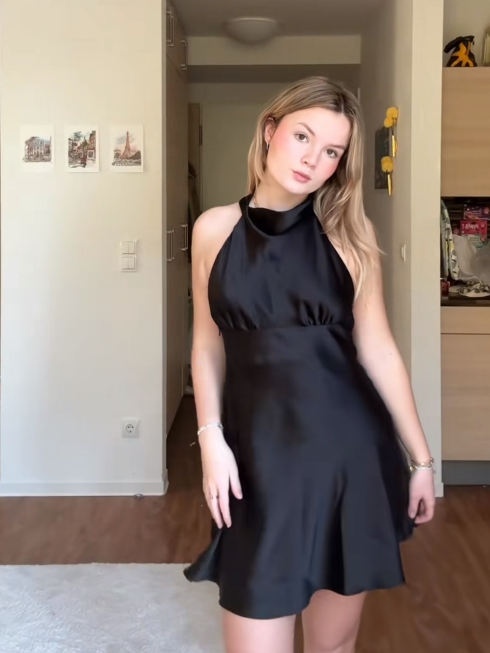 Zara Black Satin Halter Mini Dress